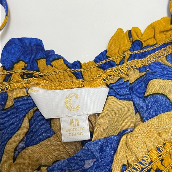 Charming Charlie Mustard and Blue Floral Blouse - Picture 2 of 5